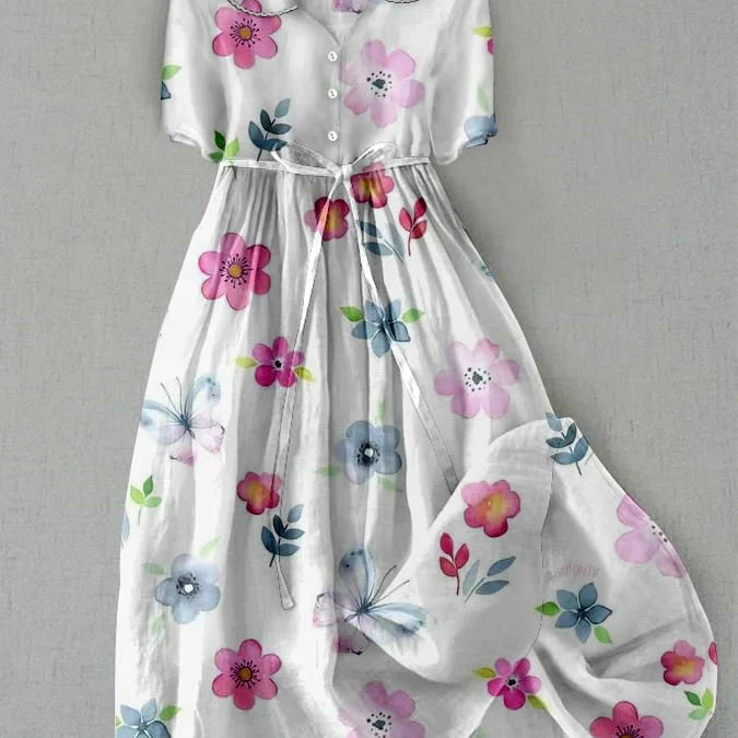 Maria | Floral Dress with Adjustable Waist and Laces