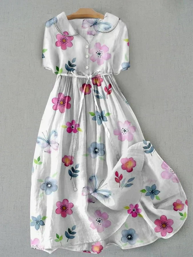Maria | Floral Dress with Adjustable Waist and Laces