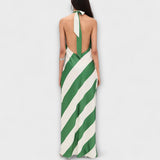 Marlowe - Striped Pattern Halter Backless Maxi Dress