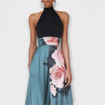 Natalie - Floral A-Line Maxi Dress with Sleeveless Round Neck