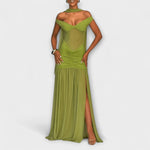 Nicole - Olive Green Maxi Dress with V-Neck