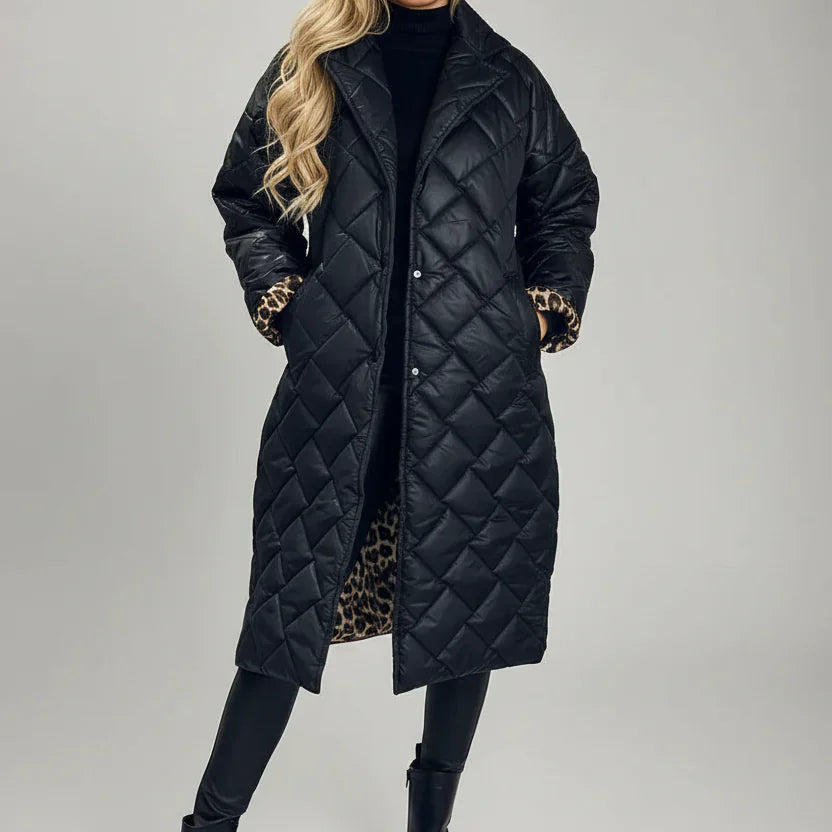 Premium Padded Coat with Leopard-Print Lining