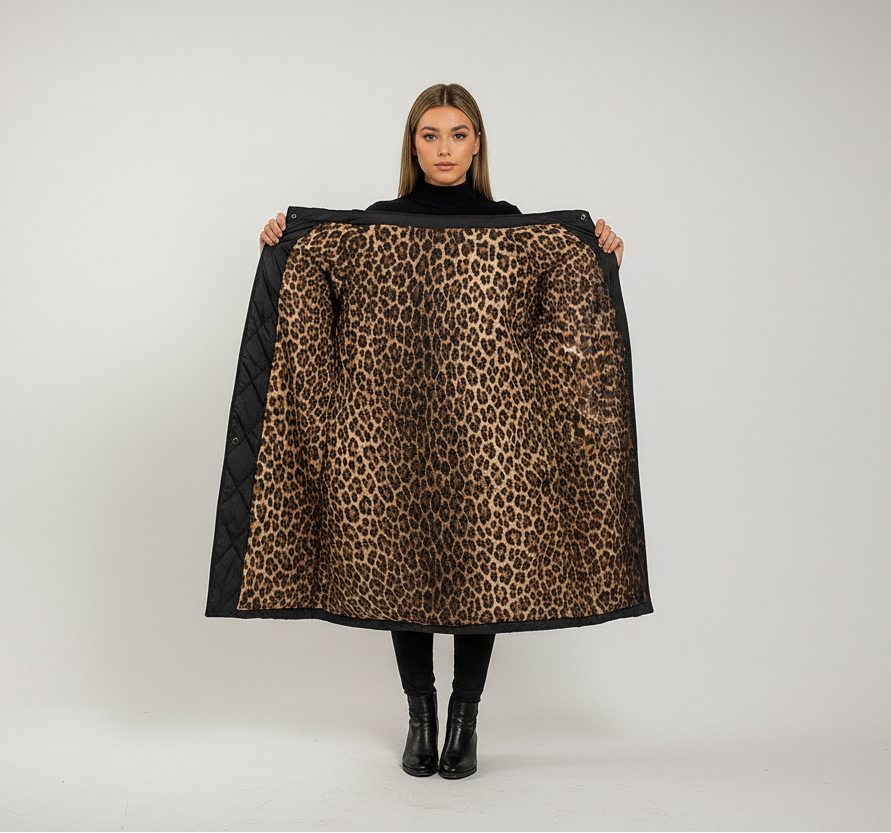 Premium Padded Coat with Leopard-Print Lining