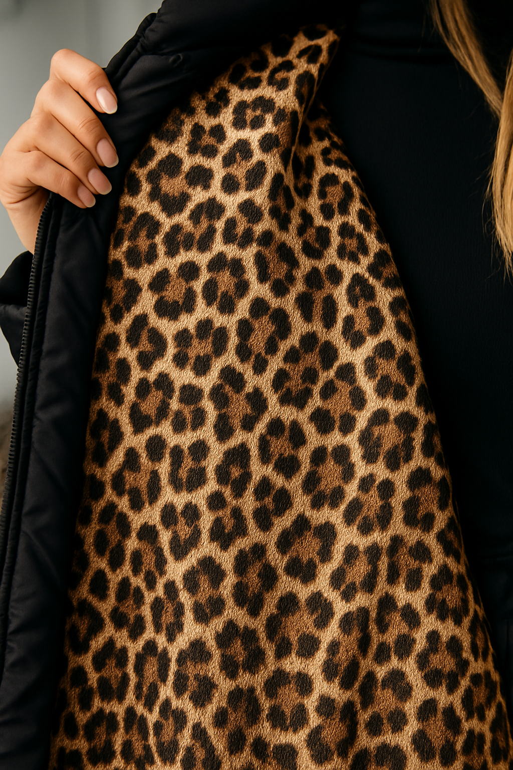 Premium Padded Coat with Leopard-Print Lining