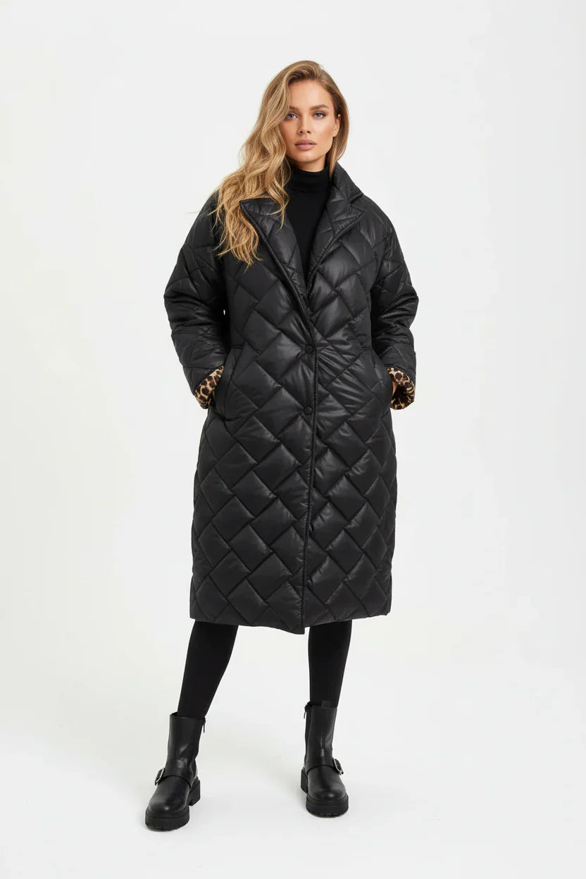 Premium Padded Coat with Leopard-Print Lining