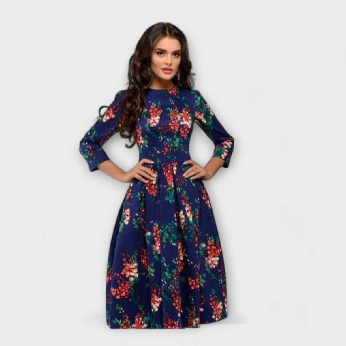 Retrozo - Elegant Knee-Length Dress