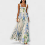 Rosalind | Pleated Floral Chiffon Maxi Dress with Waist Belt