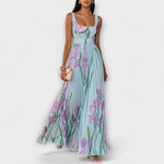 Rosalind | Pleated Floral Chiffon Maxi Dress with Waist Belt