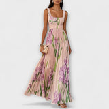 Rosalind | Pleated Floral Chiffon Maxi Dress with Waist Belt