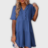 SHAILA – Relaxed Mini Dress with V-Neck & Ruffle
