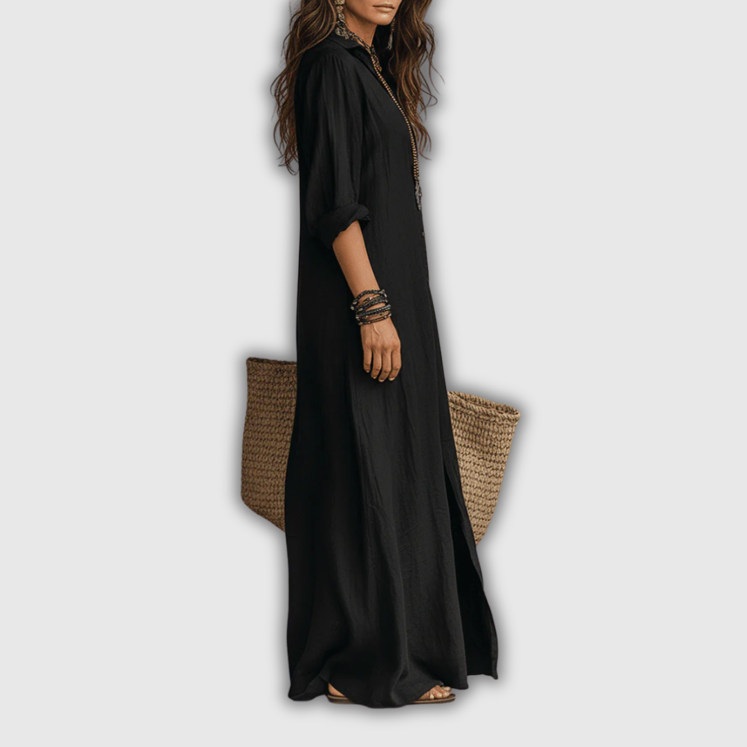 Soline | Relaxed Linen-Look Button Maxi Dress