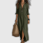 Soline | Relaxed Linen-Look Button Maxi Dress