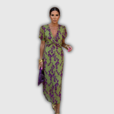 Vera | Floral Wrap-Front Midi Dress with Puff Sleeves