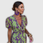 Vera | Floral Wrap-Front Midi Dress with Puff Sleeves