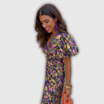 Vera | Floral Wrap-Front Midi Dress with Puff Sleeves