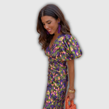 Vera | Floral Wrap-Front Midi Dress with Puff Sleeves