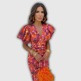 Vera | Floral Wrap-Front Midi Dress with Puff Sleeves