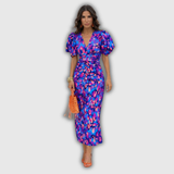 Vera | Floral Wrap-Front Midi Dress with Puff Sleeves