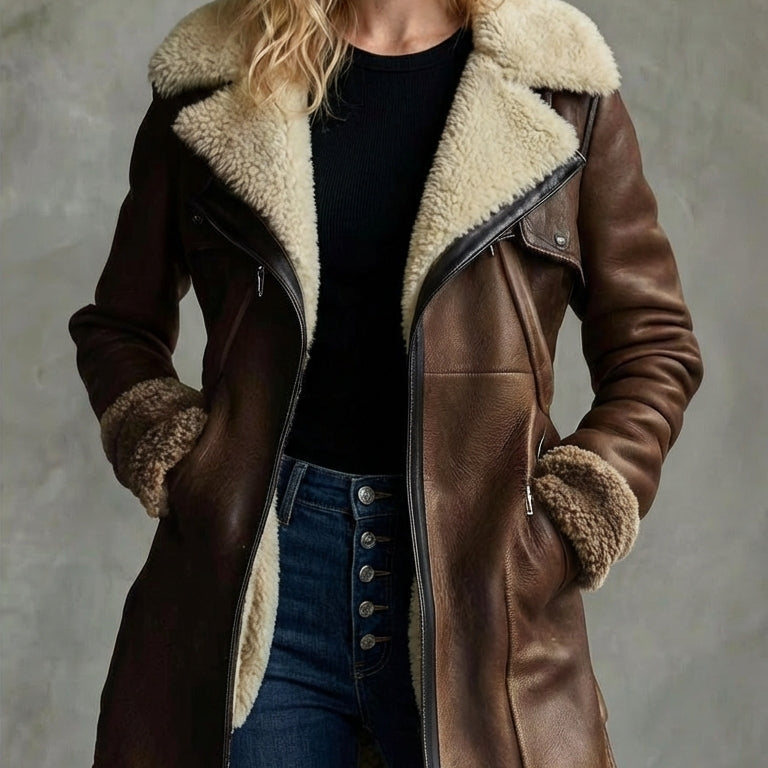 VINTAGE COAT WITH CONTRAST LAMBSKIN COLLAR